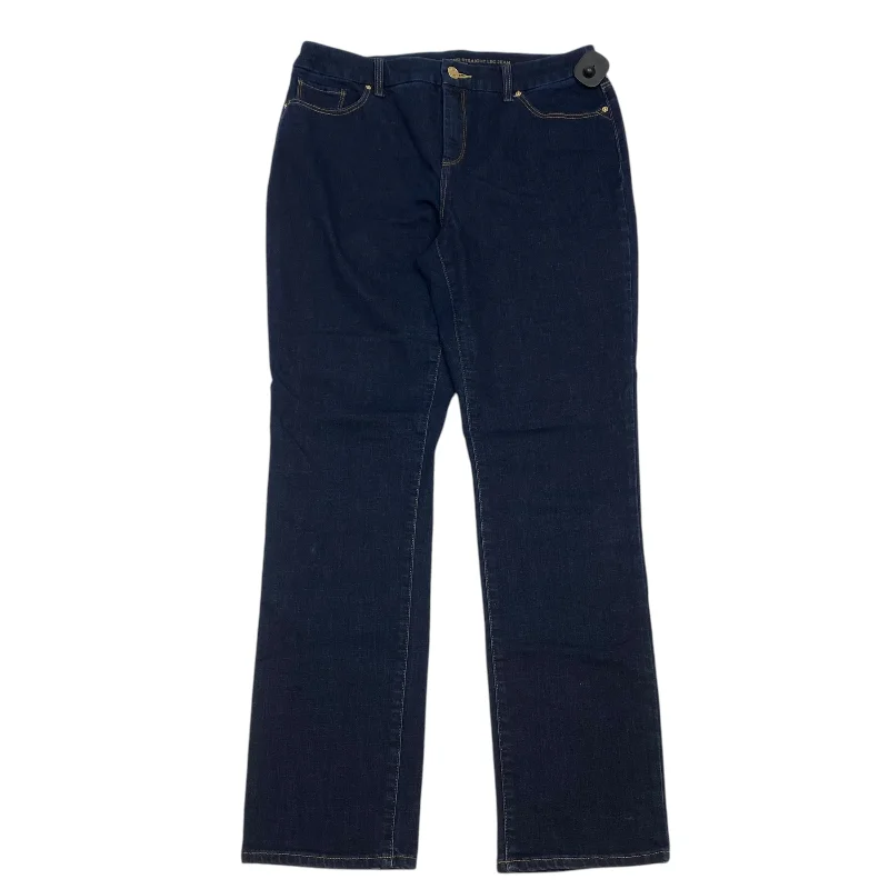 Elegant Style Jeans Straight By Chicos In Blue Denim, Size: 10