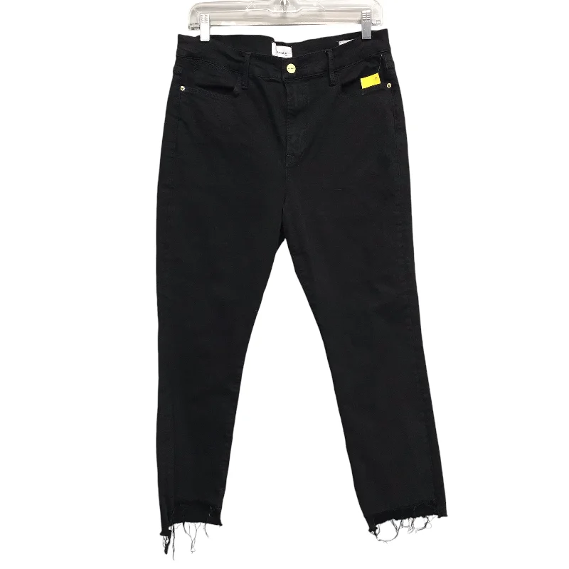 Slightly Flared Design Jeans Straight By Frame In Black Denim, Size:14