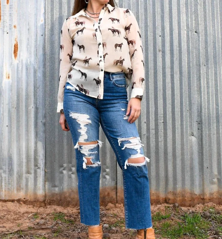 High-end Fabrics Kennedy Distressed High Rise Ankle Jean In Blue Denim