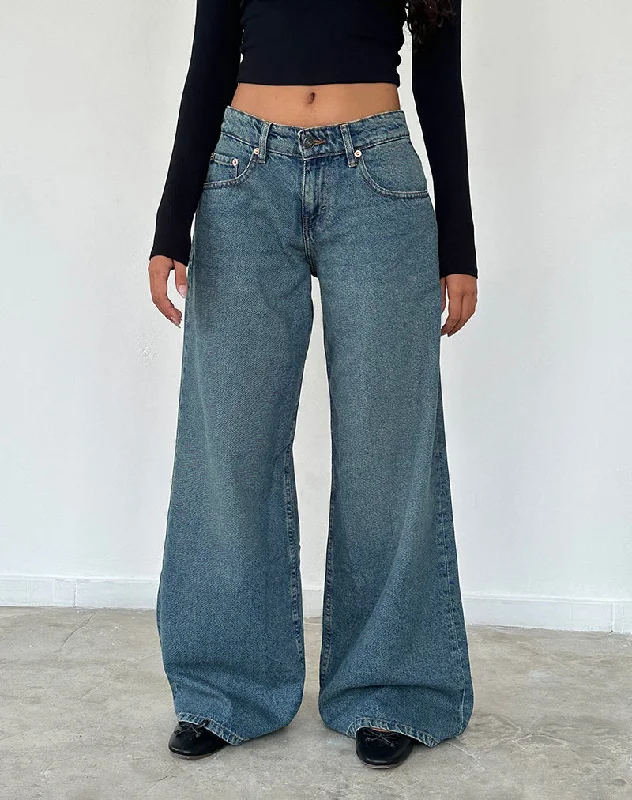 Eye-catching Personality Roomy Oversized Low Rise Jeans in Vintage Blue Green