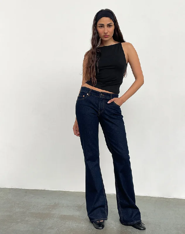 Relaxed Fashion Rigid Low Rise Flare Jeans In Indigo