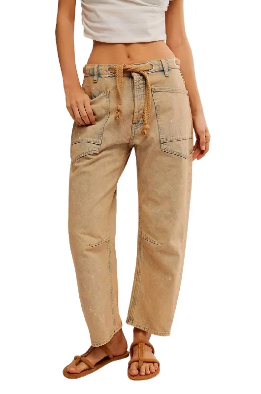 Soft Looks Moxie Low Slung Pull On Barrel Jeans In Cowboy