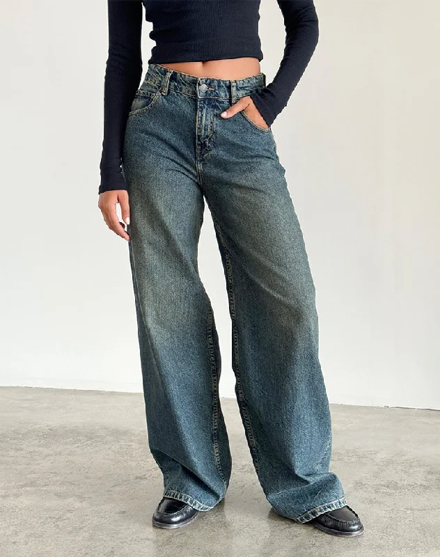Fresh And Natural Roomy Extra Wide Jeans in Brown Blue Acid