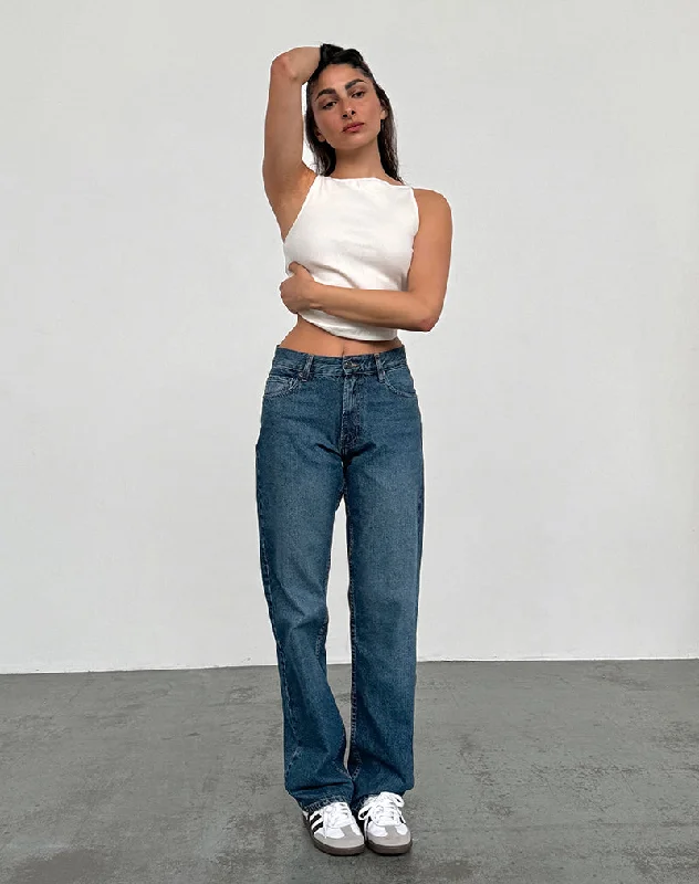 Casual Chic Looks Mid Rise Slim Parallel Jeans in Mid Blue Used