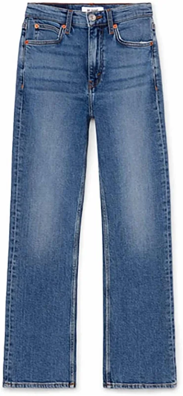 French Style Women Mid 70S Crop Boot Cut Jeans In Blue