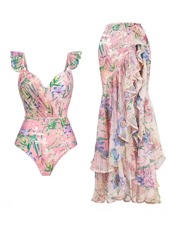 High Street Style Hubo Spritzer Swimsuit with Ruffled Skirt