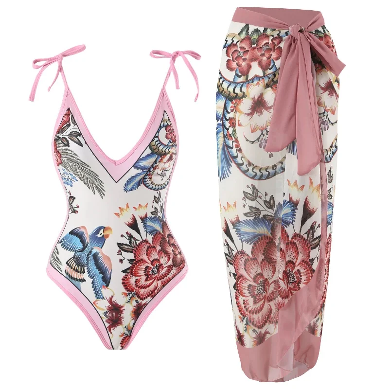 Fashionable Items Jerry Blush Swimsuit with Sarong Skirt