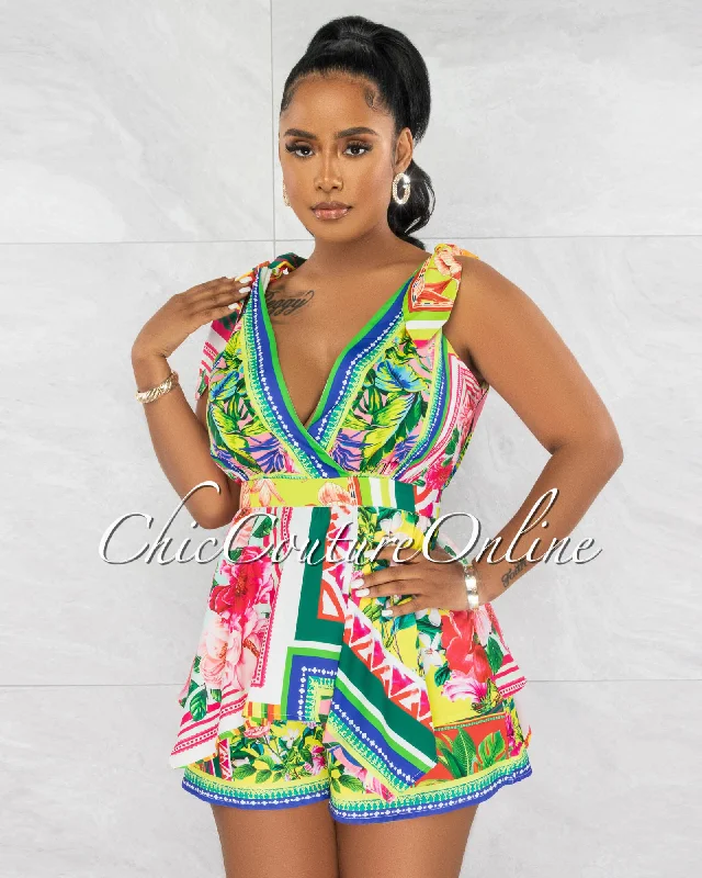 Mckenzie Multi-Color Print Ruffle Overlay Romper