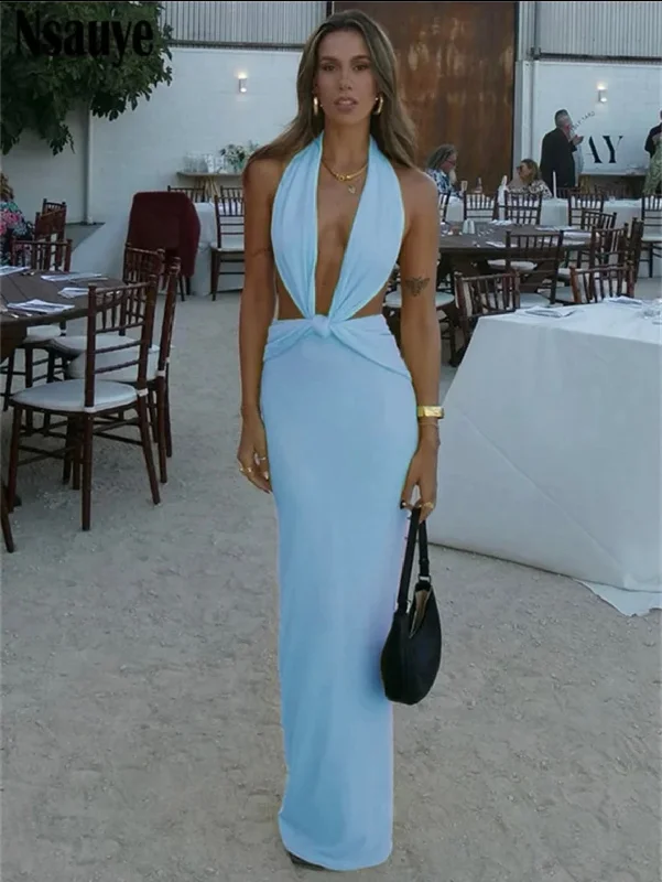 Breathable Comfort Rezy Statement Knot Dress in Sky Blue