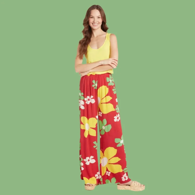 Long Wide Leg Pants - Tradewinds Red