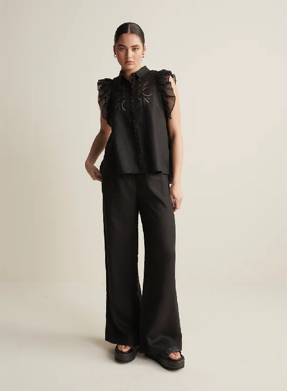Cool Breeze At Night Lorna Linen Pant | Black