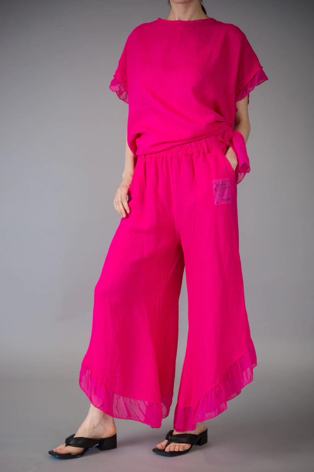 Elegant Series Paolo Tricot Sale, D60029 Ruffle Linen Pant 50% Off Regular Price
