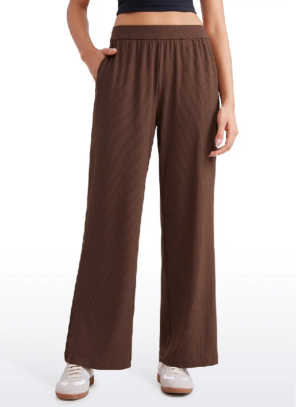 Ribbed High Rise Wide Leg Sweatpants with Pockets 30.5"