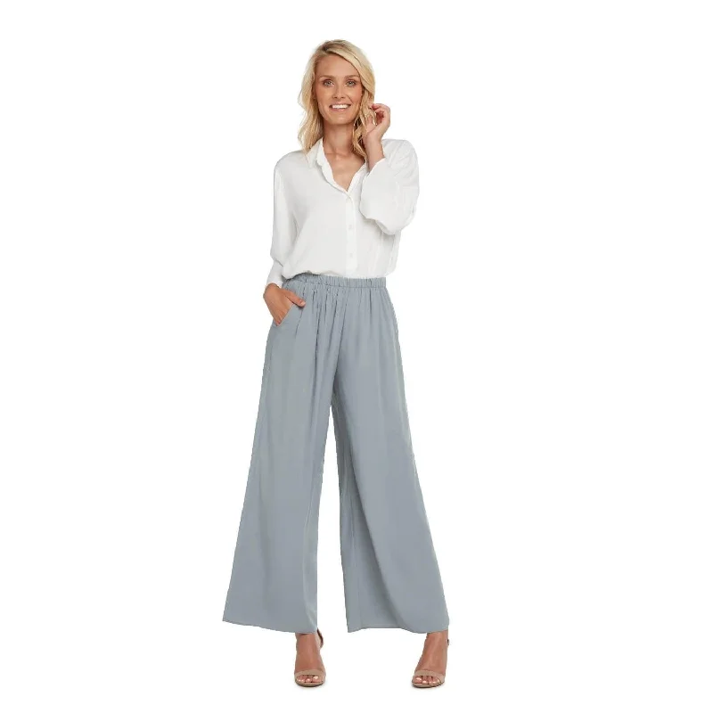 Solid Long Wide Leg Pants - Oyster