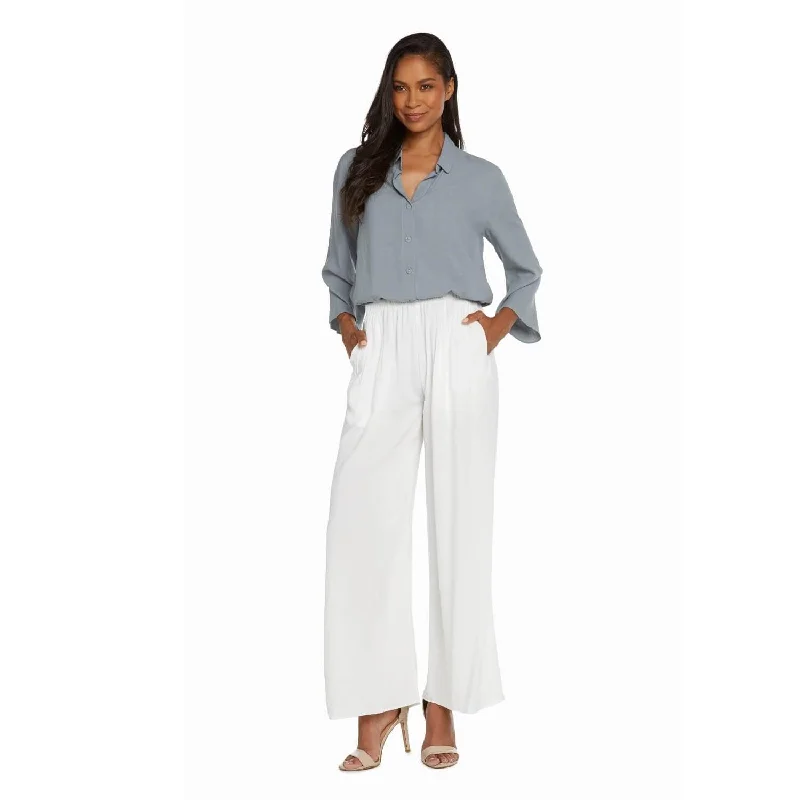 Solid Long Wide Leg Pants - White