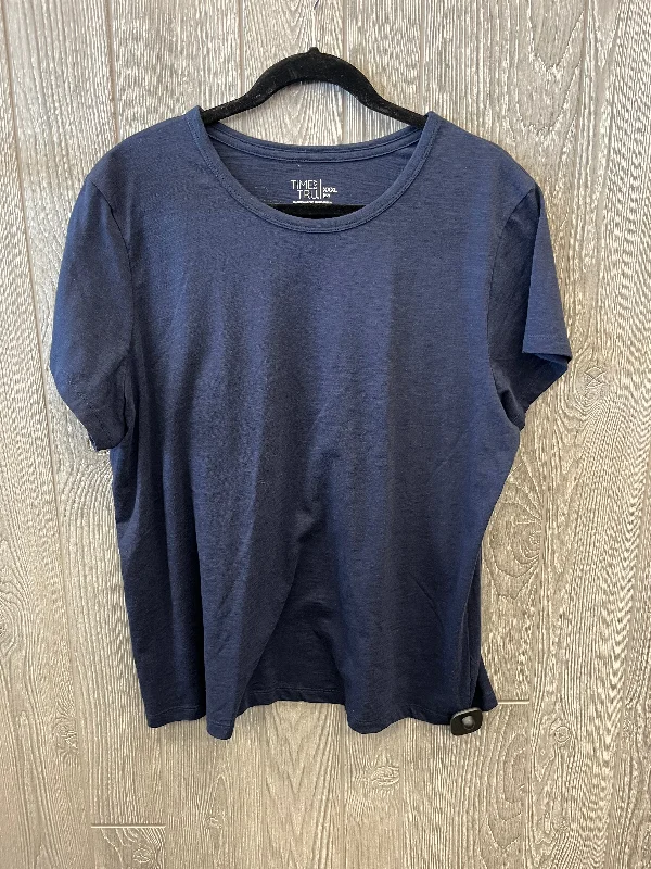 Creative Prints Top Short Sleeve Basic By Time And Tru In Navy, Size: 3x