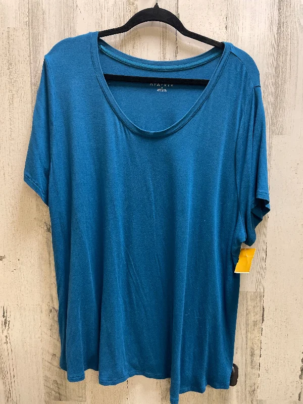 French Style Top Short Sleeve By Ava & Viv In Blue, Size: 2x
