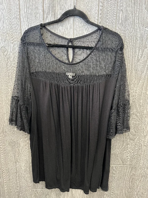 Fresh And Fashionable Top Short Sleeve By Green Envelope In Black, Size: 2x