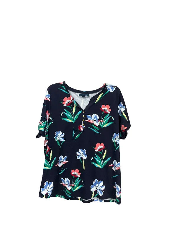 Light Layers Top Short Sleeve By Karen Scott In Floral Print, Size: 2x