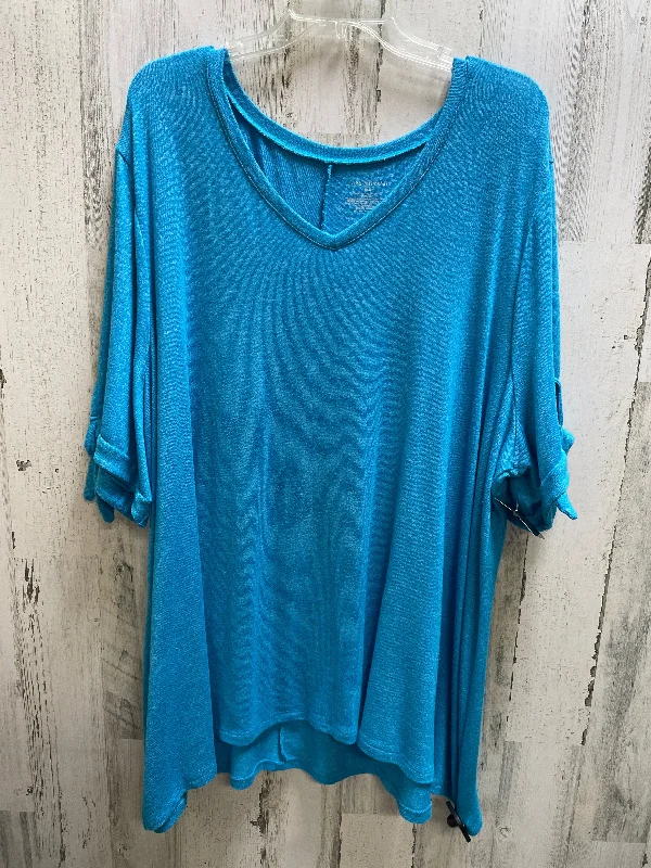 Embroidery Design Top Short Sleeve By Lane Bryant In Blue, Size: 4x