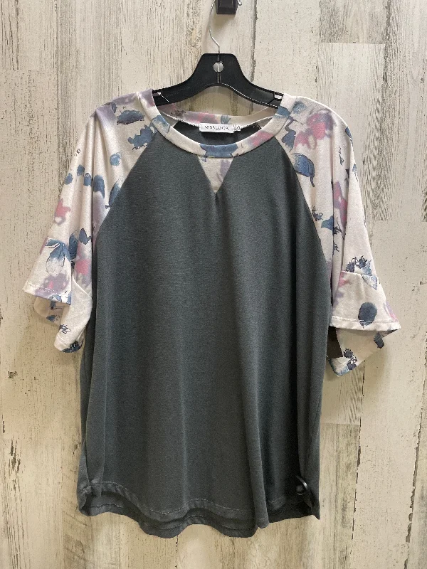 Spring Fashion Top Short Sleeve By Misslook In Grey, Size: 2x