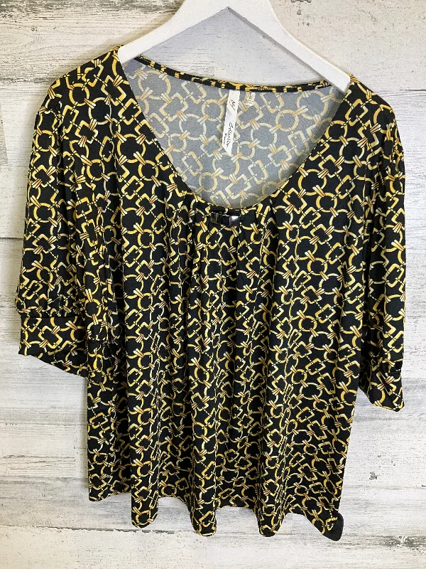 Weekend Style Top Short Sleeve By Ny Collection In Black & Gold, Size: 3x