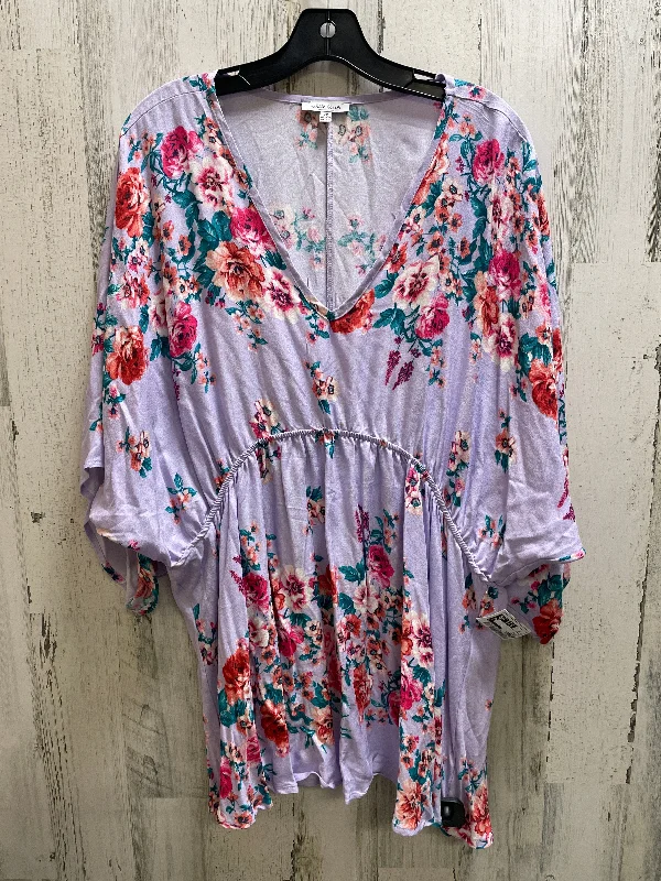 Playful Style Top Short Sleeve By White Birch In Purple, Size: 2x