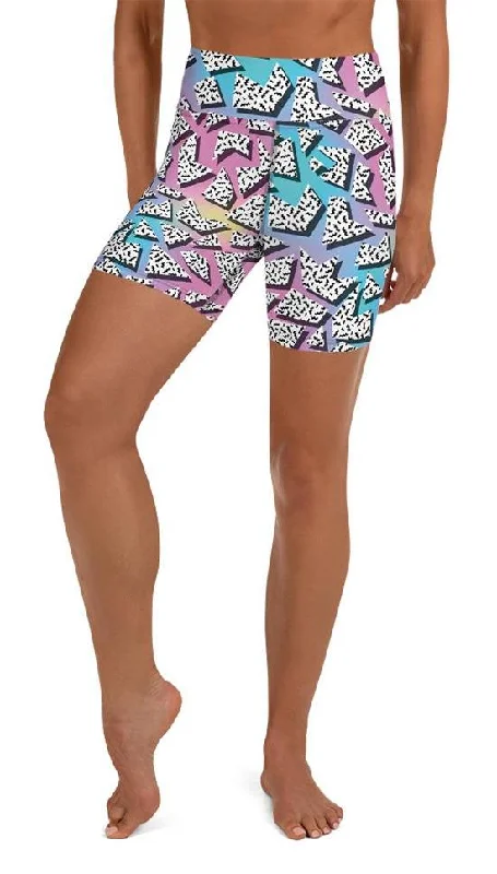 Youthful 3D Neon Geometric Yoga Shorts