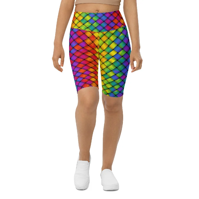 3D Rainbow Pattern Biker Shorts