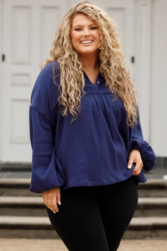 Casual Style Actions Speak Louder Top, Blue