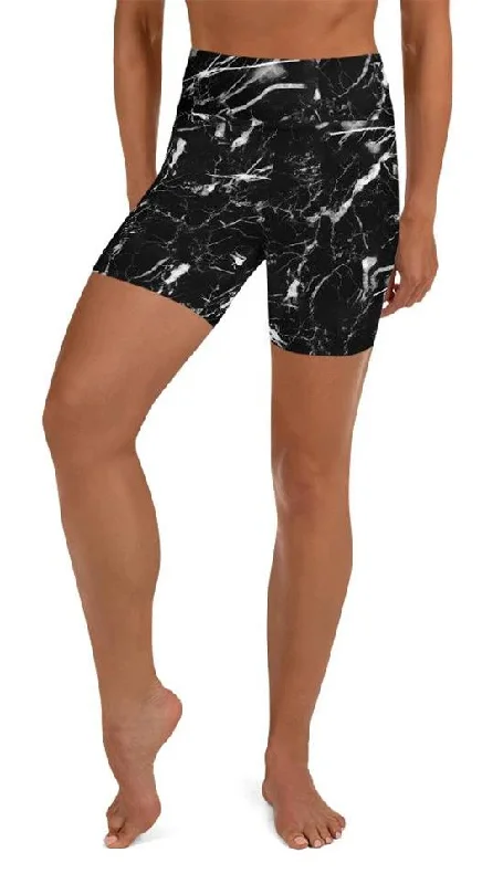 Minimal Style Black Marble Yoga Shorts
