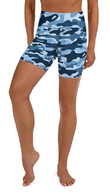 Fashion And Simplicity Blue Camo Yoga Shorts