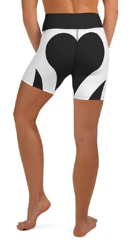 Charcoal Black & White Heart Shaped Yoga Shorts