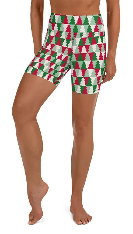 Wandering freely Christmas Tree Pattern Yoga Shorts