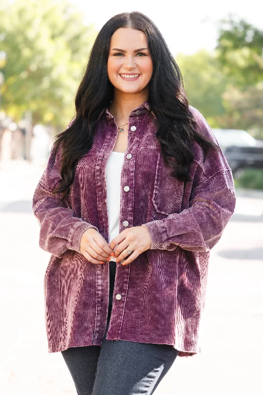 Minimal Classic Close To You Shacket, Dark Plum