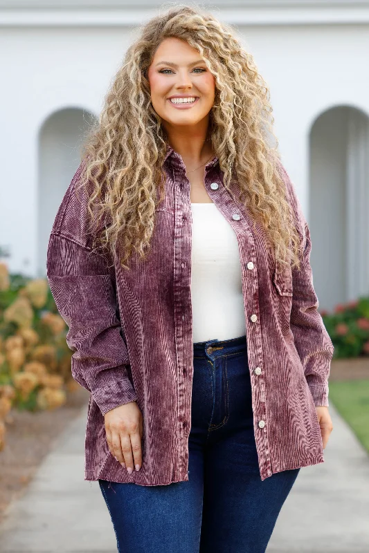Comfortable Jackets Close To You Shacket, Eggplant
