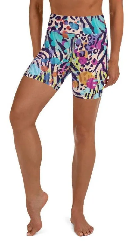 Colorful Animal Print Symbiosis Yoga Shorts