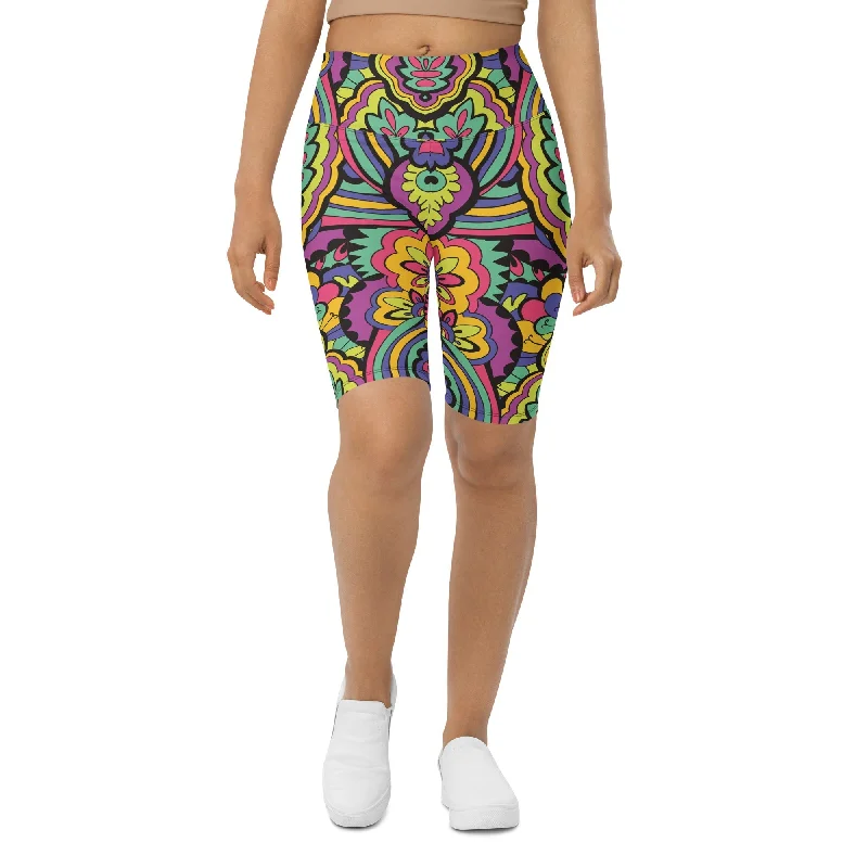 Hooded design Colorful Fun Pattern Biker Shorts