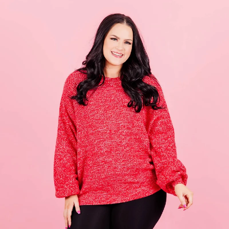 Cozy Bubble Sleeve Sweater, Ruby