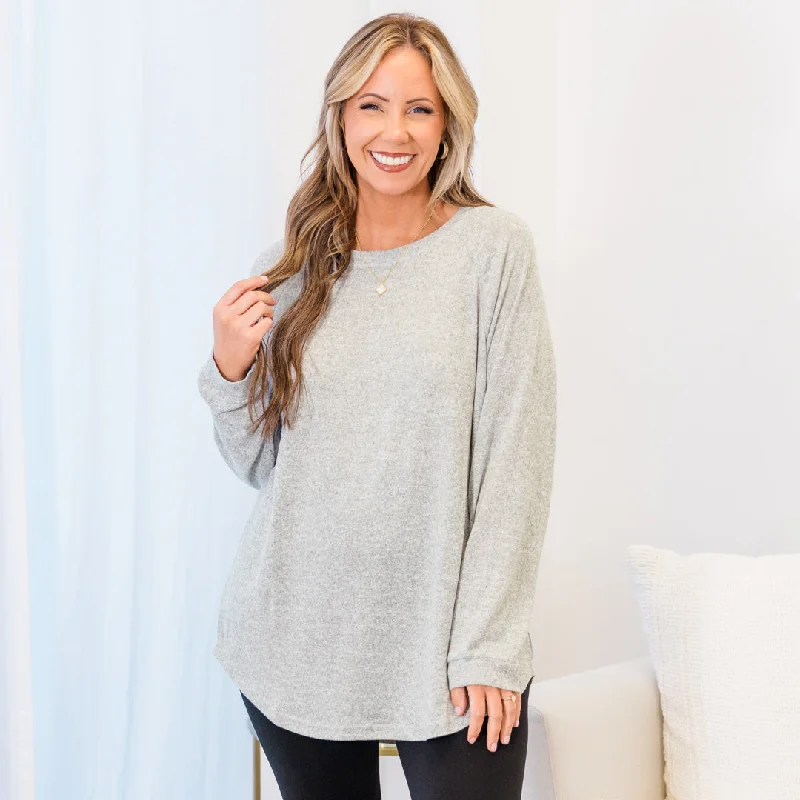 Curved Hem Slouchy Dolman Knitted Tunic, Heather Gray