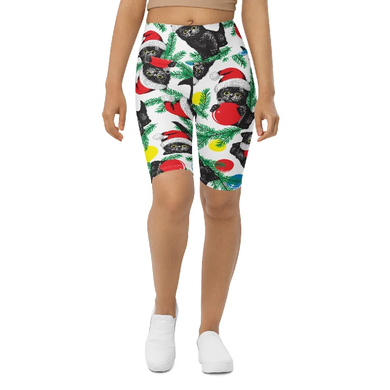 Sports Design Cute Christmas Cat Biker Shorts