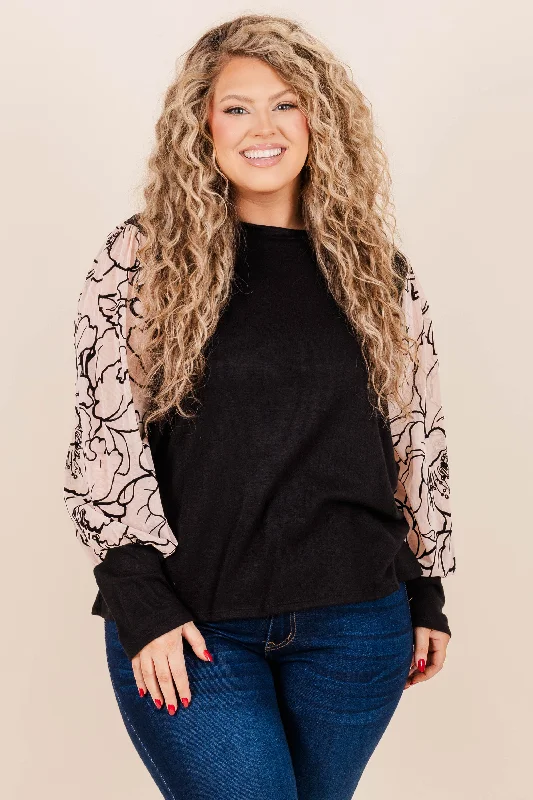 Breezy Outfits Delicate Heart Top, Black/Taupe
