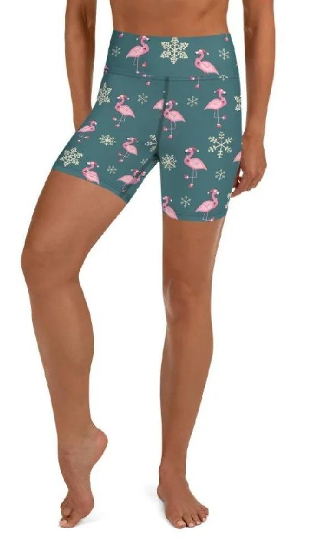 Festive Flamingos Yoga Shorts