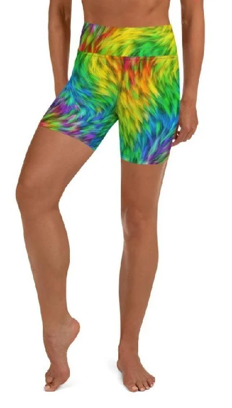 Fluffy Rainbow Yoga Shorts