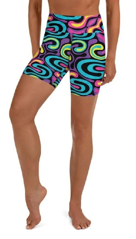 Funky Retro Print Yoga Shorts