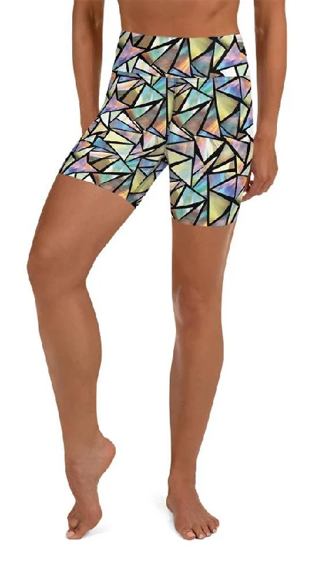Wearable At Home Or Out Geometric Mirror Glass Yoga Shorts