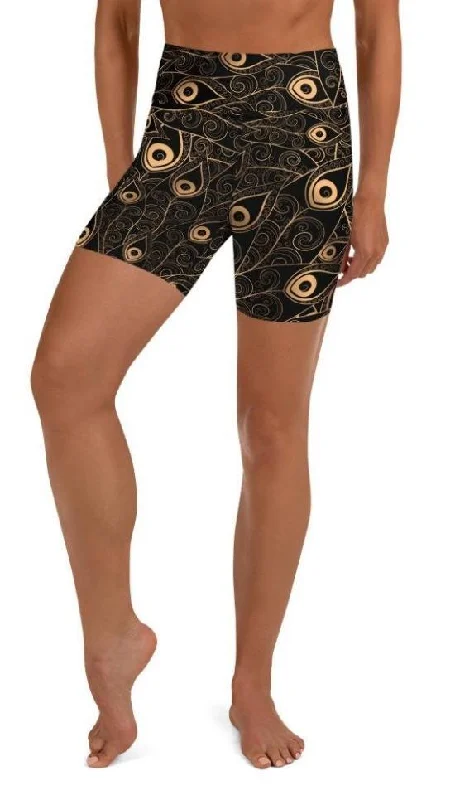 Golden Art Deco Pattern Yoga Shorts