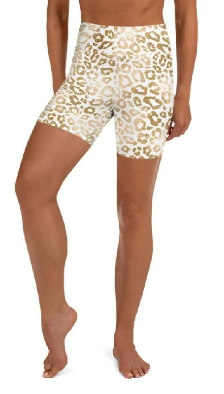 Golden Leopard Print Yoga Shorts