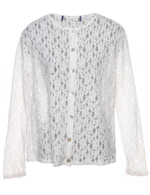 Lace White Sheer Evening Blouse - L