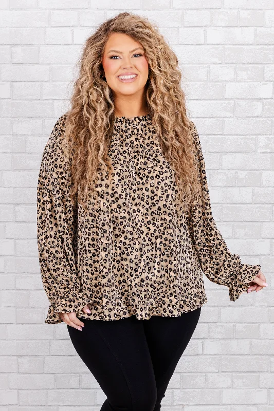 New Design Leave Luck Behind Top, Taupe